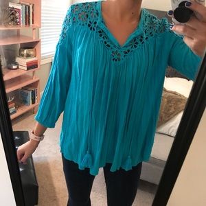 Crown and Ivy Blue Detailed Blouse